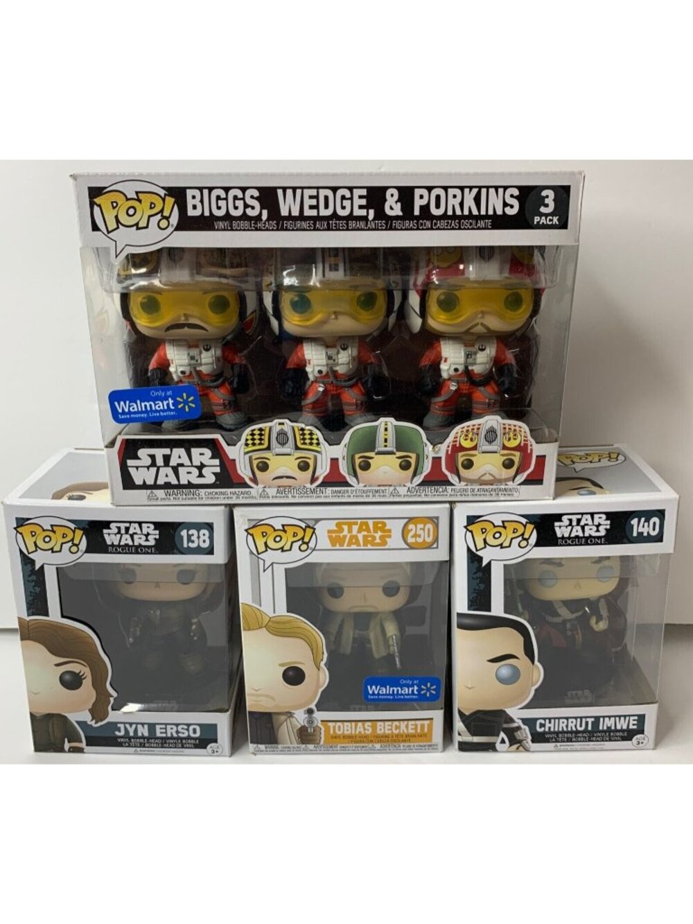 Star Wars Funko Pop! Lot of 4 - Jyn Erso Chirrut Imwe Tobias Beckett + 3pack